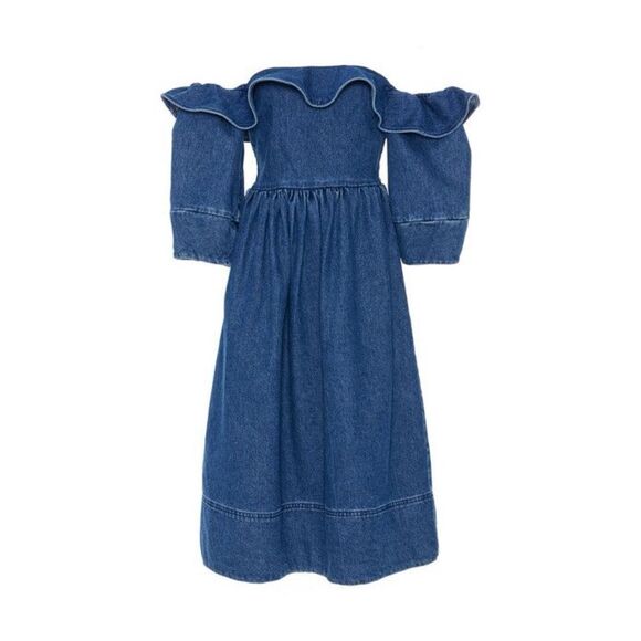 Apiece Apart Blue Off-Shoulder Midi Dress - Picture 1 of 11